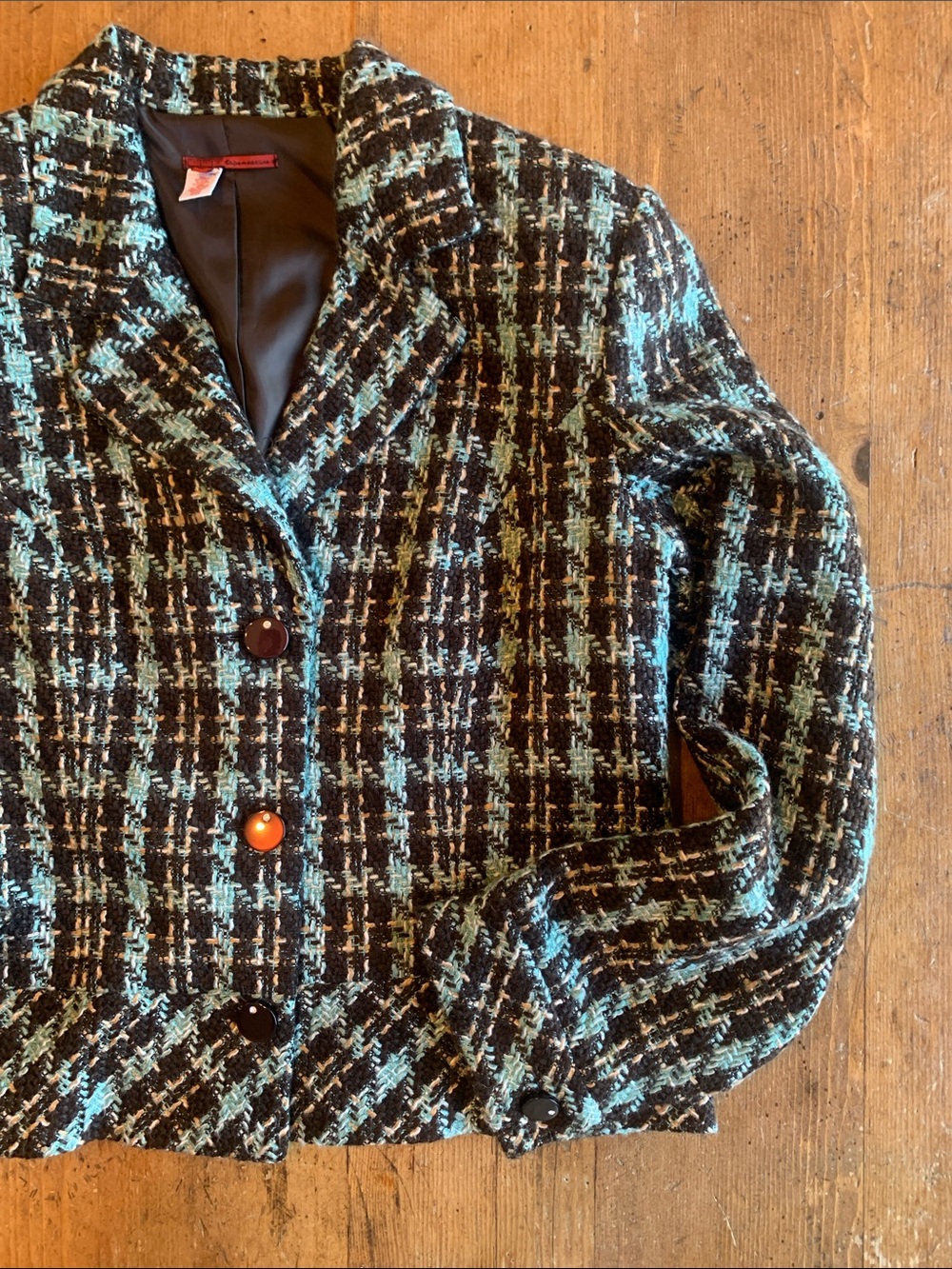 Women's Black and Teal Tweed Blazer Jacket - Blazer and Skirt - Picture 10 of 16